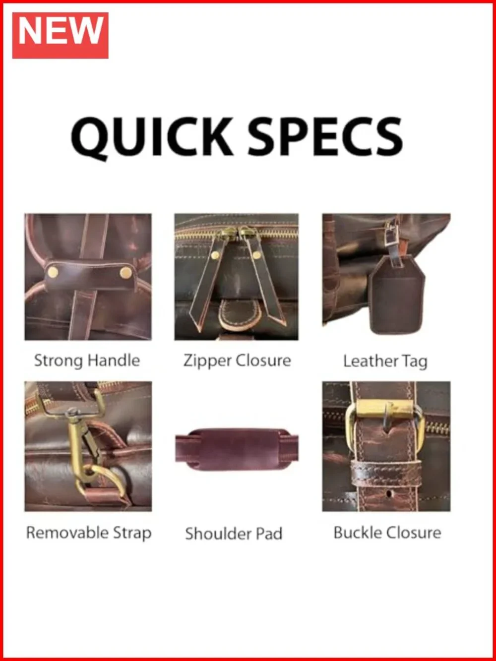 Full Grain Leather Duffle Bag 24 Inch Weekender Carry On Travel Gym